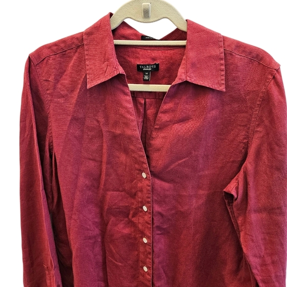 Talbots Pure Irish Linen Button Down Shirt Solid Burgundy Red Womens - Picture 4 of 6